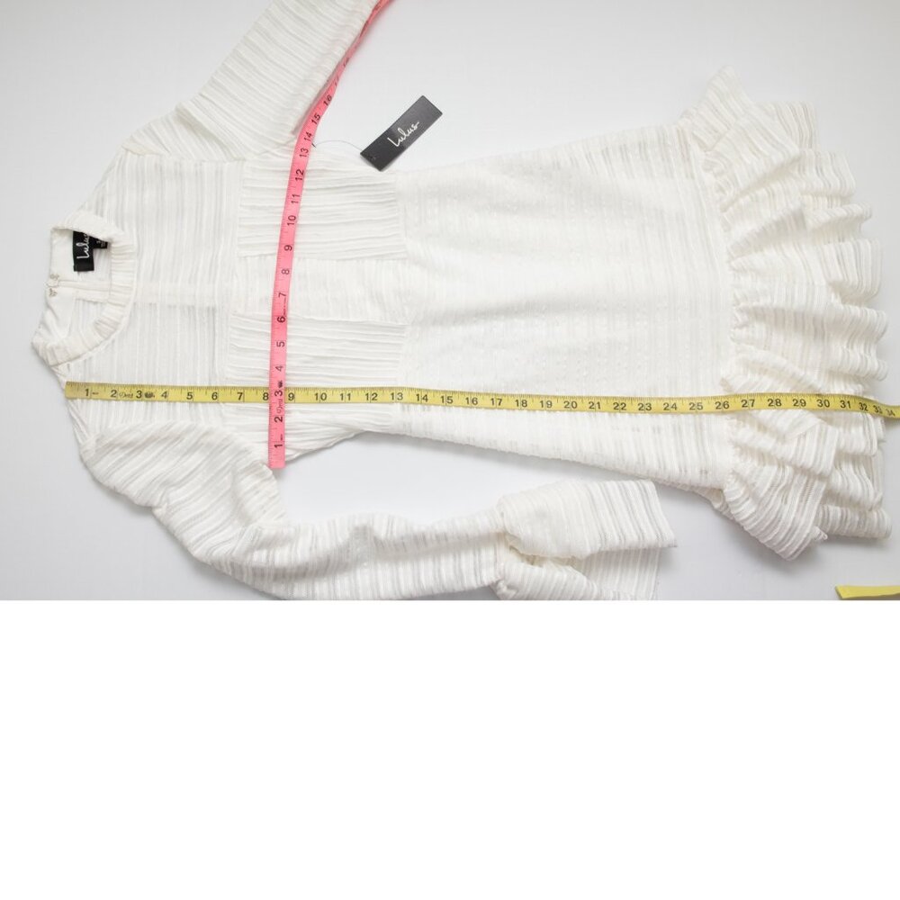 Lulus For Always Dress Tonal Stripe Ruffled Long Sleeve Mini White Small New - Picture 7 of 7